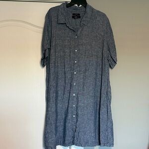 Tahari Blue Linen Button-Up Dress Midi 2X Gently Used